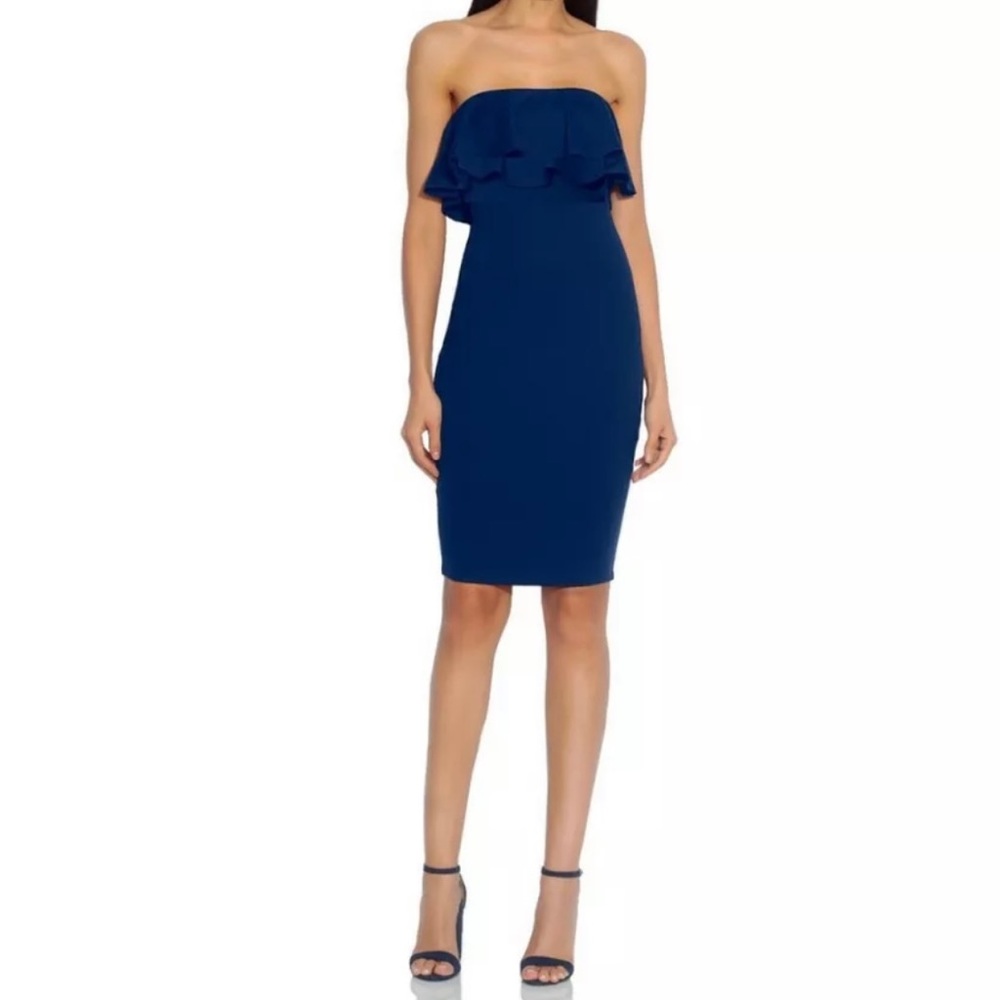 NWT SUSANA MONACO Double Ruffle Strapless Dress in Midnight Size Large
